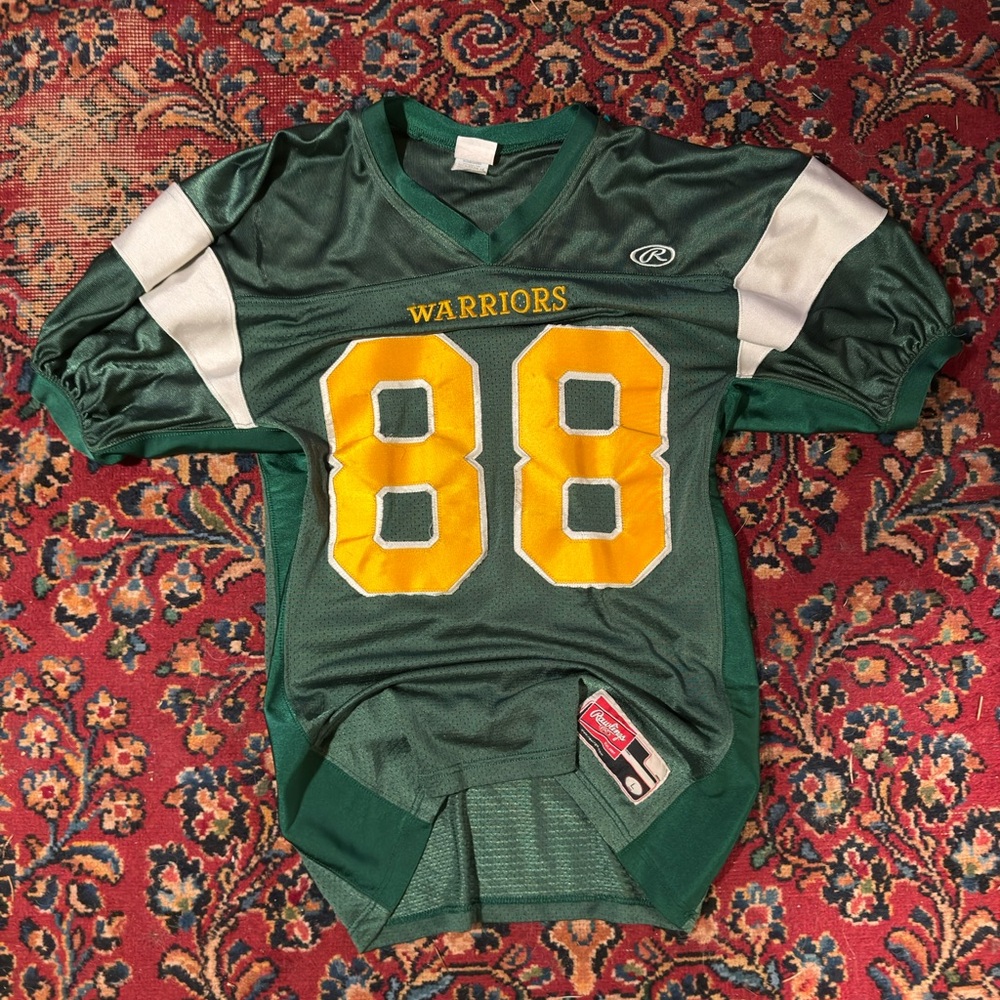 Vintage Warriors Green and White Sports Jersey